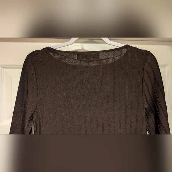 Nine West NWT $119 Women's Truffle Brown Striped Ribbed 3/4 Sleeve Dress Size M - Picture 7 of 15